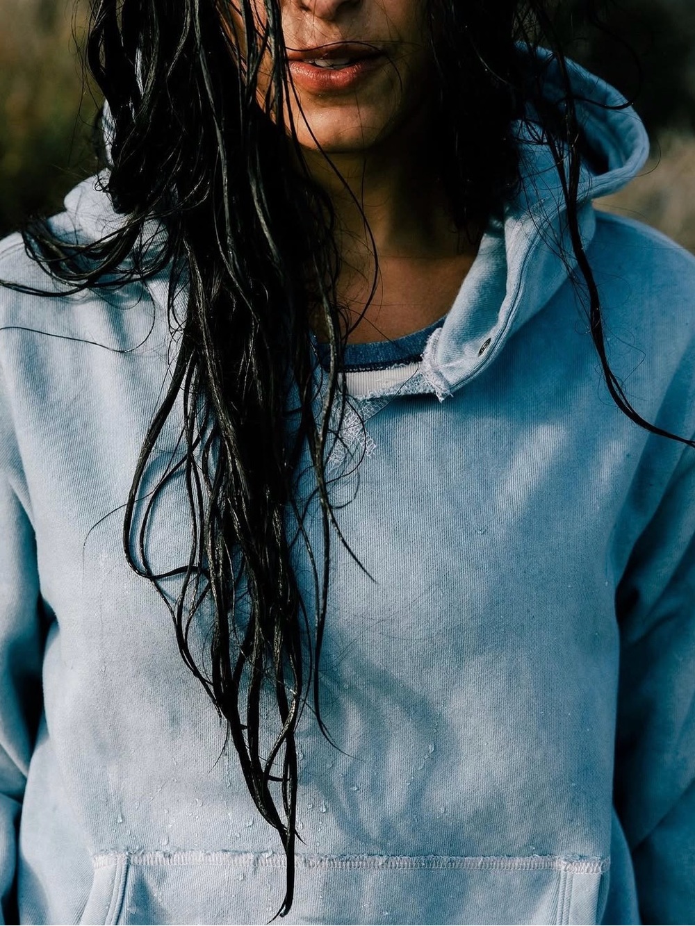 Imogene + willie Hand-Dyed Indigo V-Stitch Hoodie Sweatshirt